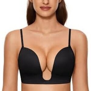 Dobreva Womens 40C Deep Plunge Bra Black Multiway Padded 40C F162 NEW